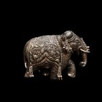 Small White Metal Elephant Trunk Down