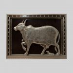 Wood with White Metal Cow panel