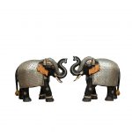 Wooden Elephants in silver painting work pair big size