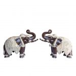 Wooden Elephants with White Metal Work