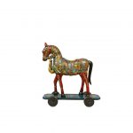 Wooden Horse on wheels Textile Painted