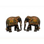 Wooden Painted Elephants Pair