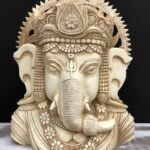 20 cm Lord Ganesha Hindu God crown Ganesh Face mask Statue Handmade Marble Dust Murti Sacred Figurine Spiritual Altar Space Decor