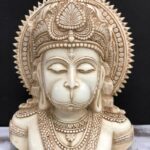 Hanuman Bust Statue, 21 CM Ivory Looks Antique Finish Dust Marble Lord Hanuman Head Idol. Hindu Monkey God Of Devotion,Strength & Bhakti.