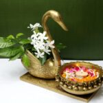 Ethnic Swan Design Brass Urli, Ethnic Brass Urli Showpiece, Brass Statue For Corner Table, Floating Flowers Candles Diya For Decorations