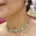 92.5 Sterling Silver Necklace Set with Green Onex and Moissanite Stones