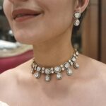 92.5 Silver Gold Plated Polki Moissanite Choker Set