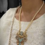 92.5 Sterling Silver/ Turquoise Stone Pearl Necklace/Peacock Pendant Design