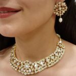 92.5 Sterling Silver Kundan Work Necklace Set with High Quality Moissanite Stones