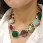 92.5 Sterling Silver With Multicolor Gemstones Embellished Necklace
