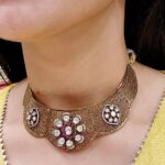 Moissanite and Semi Precious Ruby Choker Necklace With Earrings