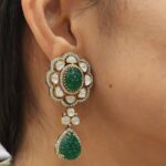Silver 92.5 Semi Precious Emerald Stone With Moissanite Stones Earrings