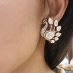 Silver 92.5 Peacock Design Moissanite Stones Earrings