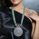 Turquoise Beads Necklace with Antique Silver Pendant